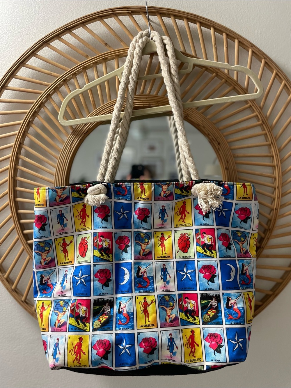 Loteria Canvas Rope-Handle Tote Bag in Multicolor #loteria #mexicanart